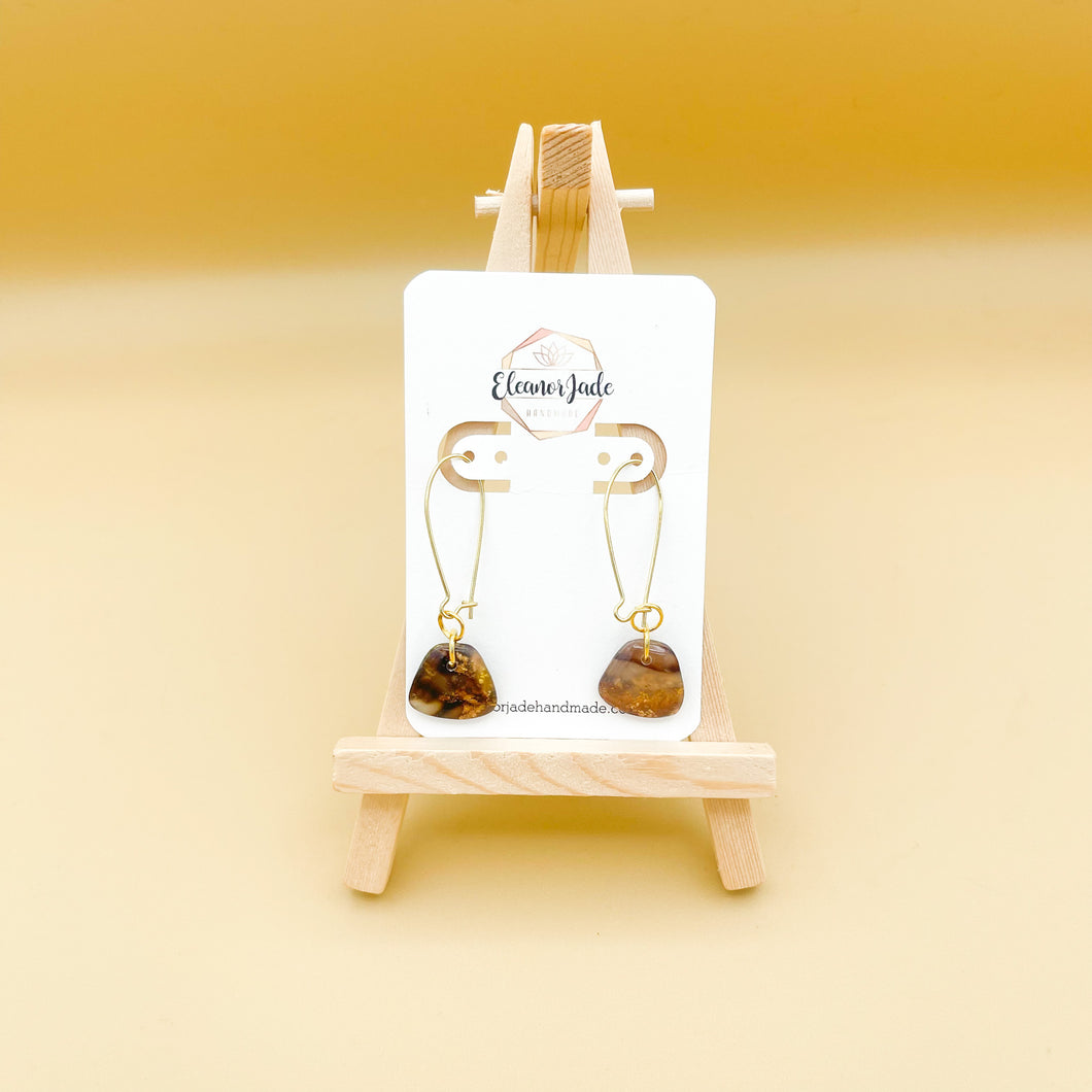 Brown Marble Trapezoid Drop Dangle | Statement Earring | Pearl