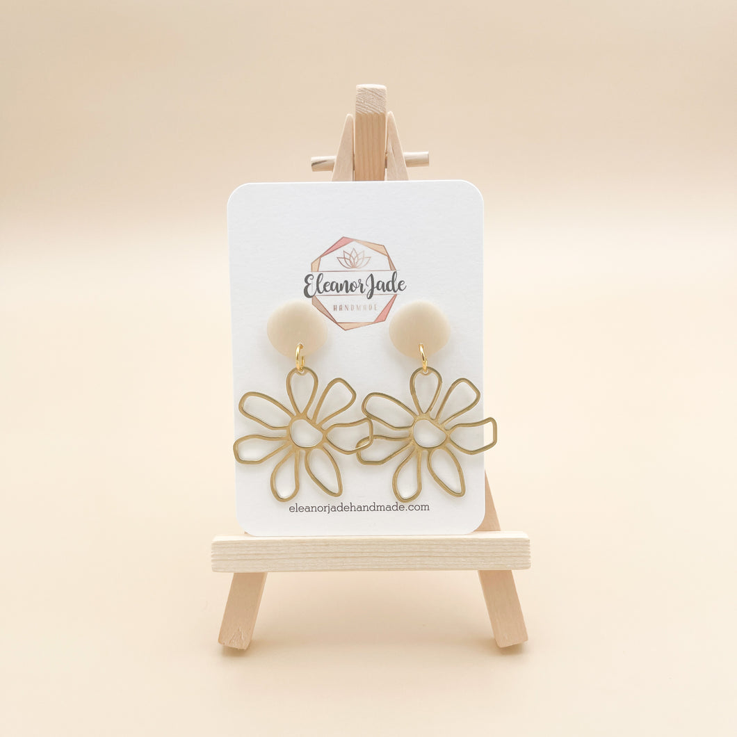 Cream Flower Charm Clay Dangle Earring