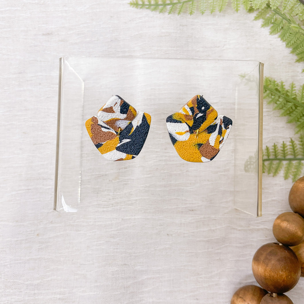 Earthy Marble Boomerang Dangle | Dangle Statement Earrings