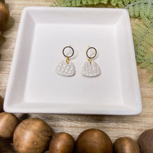 Load image into Gallery viewer, Pearl Trapezoid w/ Gold Circle Post | Dangle Statement Earring
