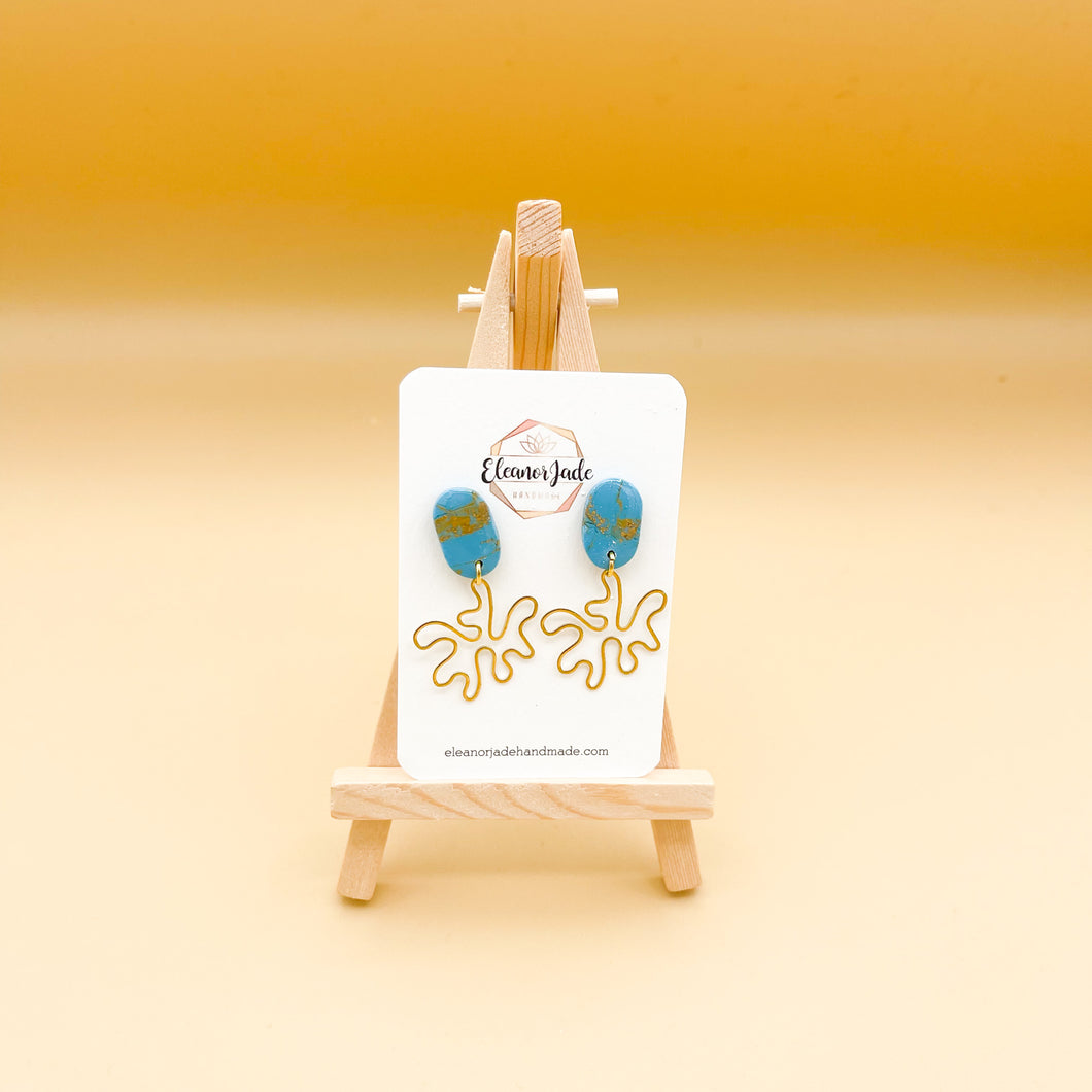Turquoise Marble Oblong w/ Paint Splatter Charm | Dangle Statement Earrings