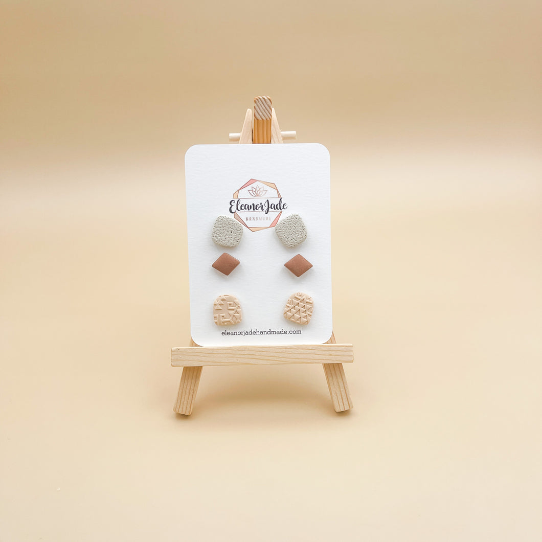 Alabaster Diamond Stud Trio