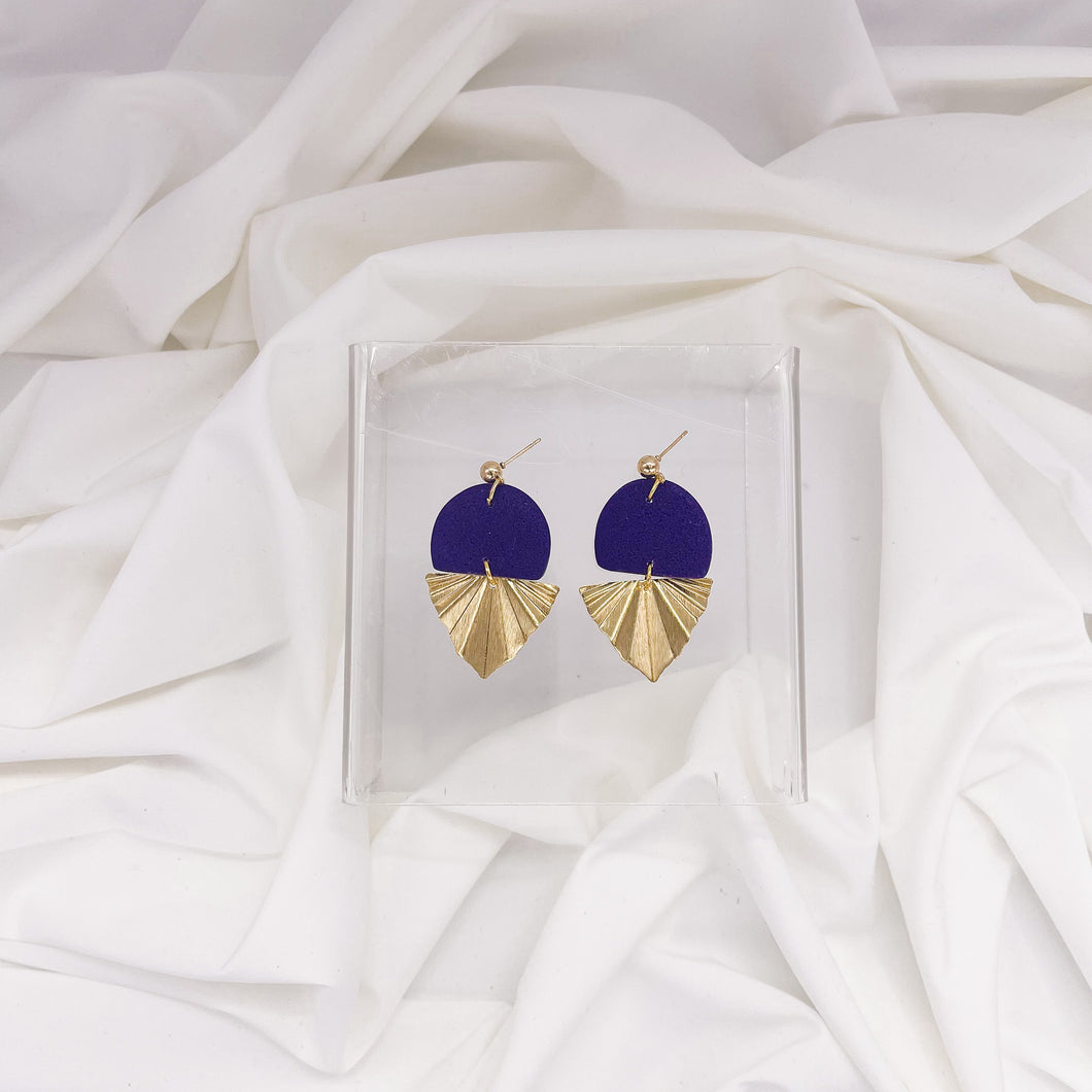 Purple Semi Circle with  Wavy “V” Shaped Charm | Dangle Statement Earrings