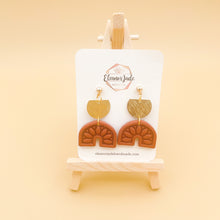 Load image into Gallery viewer, Embossed Arch + Gold Semi Circle Clay Earrings
