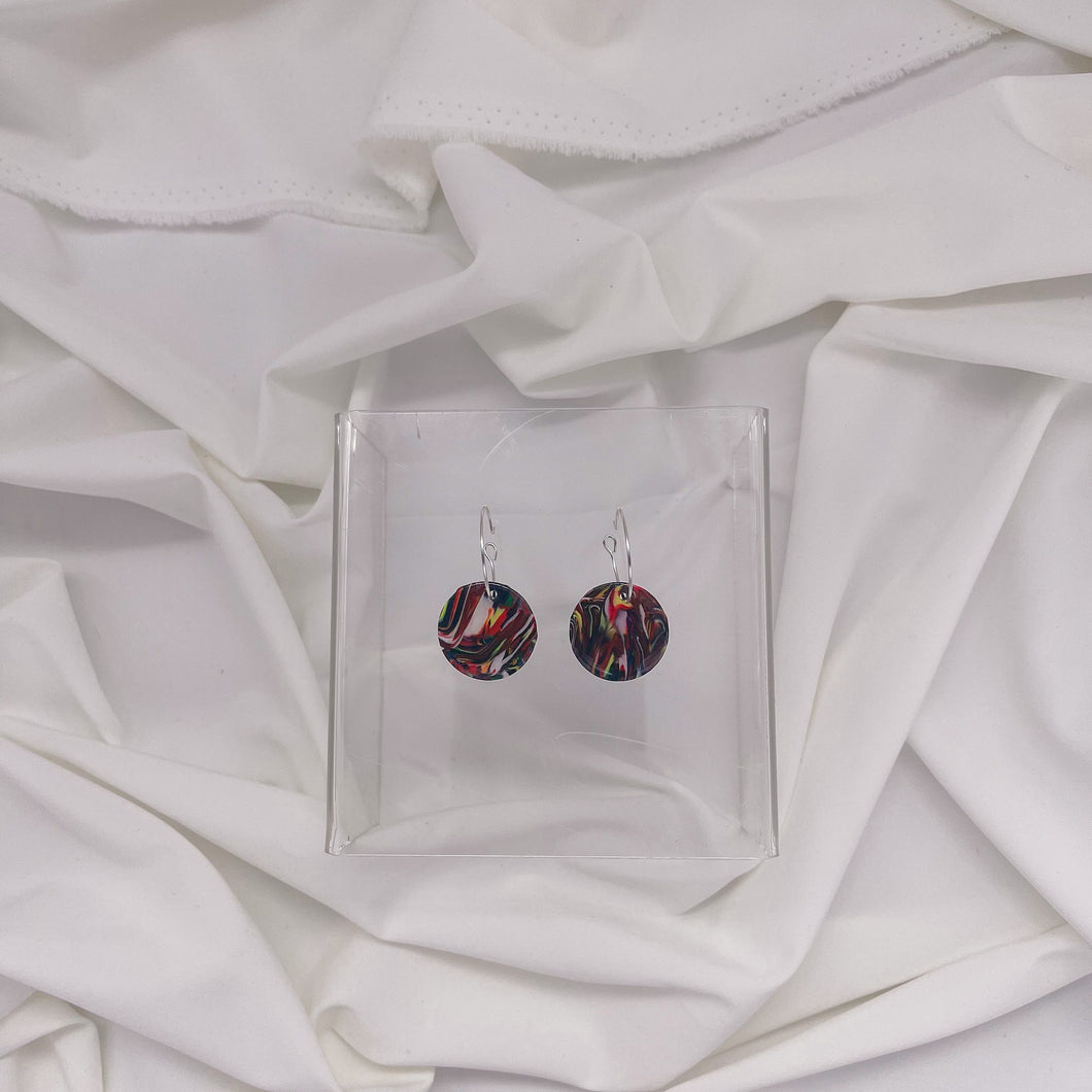 Black Marbled Circle | Dangle Statement Earrings