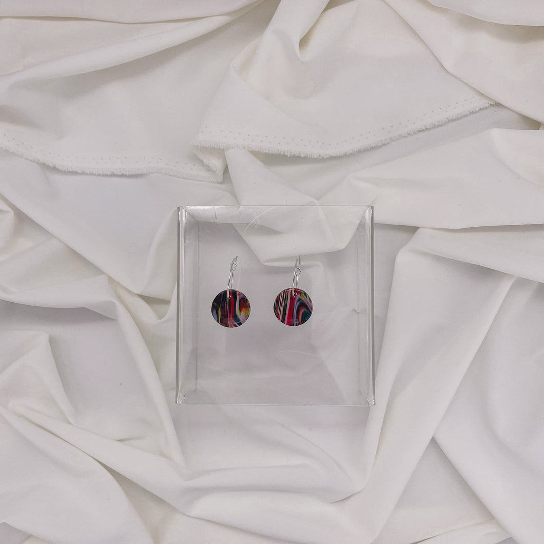 Small Black Marbled Circle | Dangle Statement Earrings