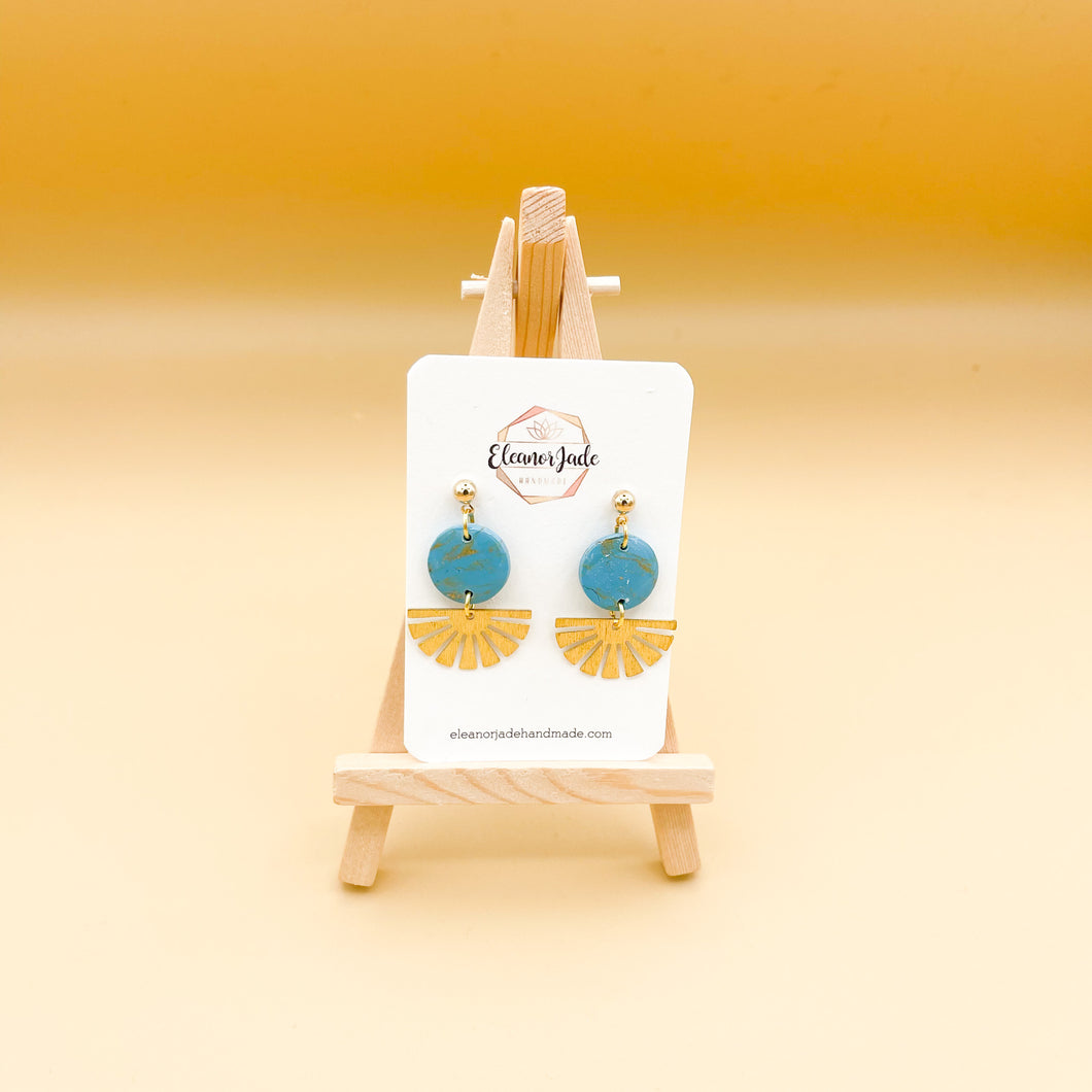 Turquoise Marble Circle w/ Semi Circle Charm | Dangle Statement Earrings