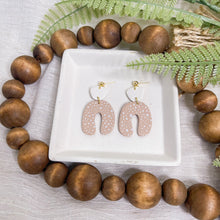 Load image into Gallery viewer, Polka Dot Arch| Brown on White | Dangle Statement Earrings
