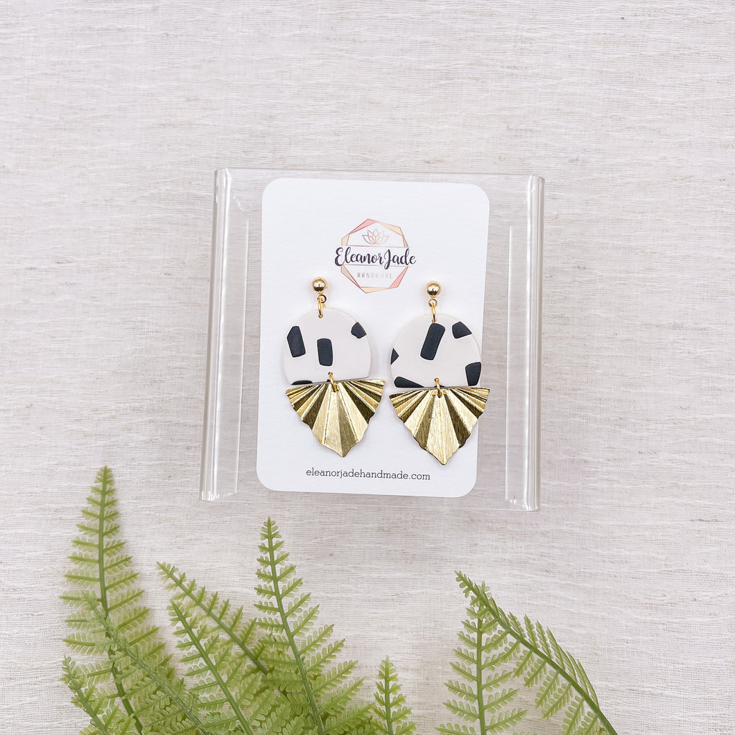 Black Confetti + Fan Charm | Dangle Statement Earrings
