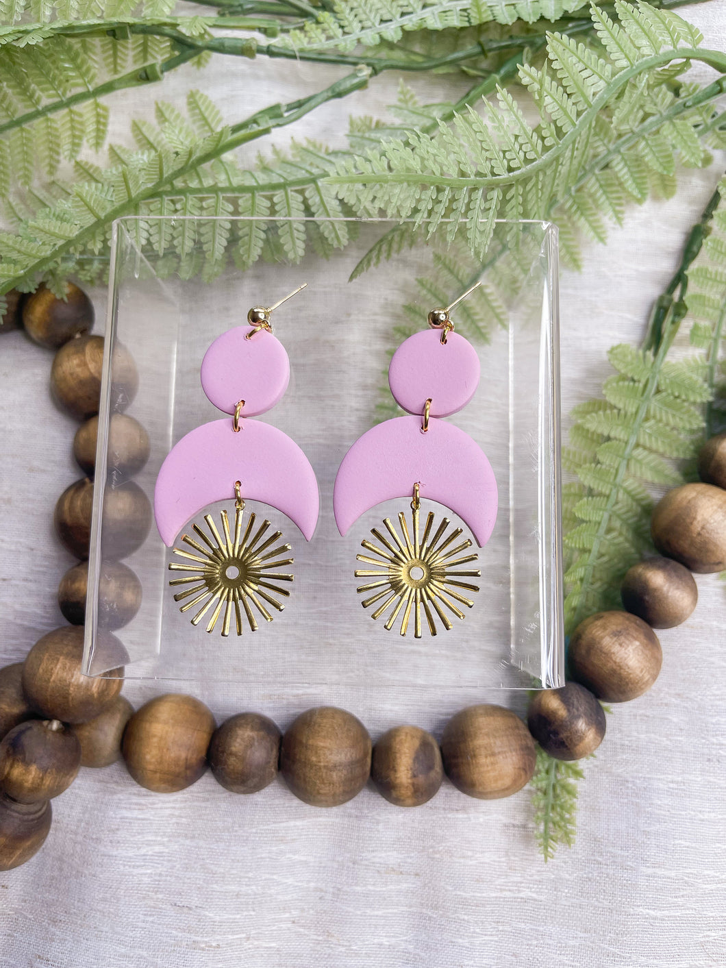STELLA | Spring Pink Sun + Moon  Dangle Statement Earrings